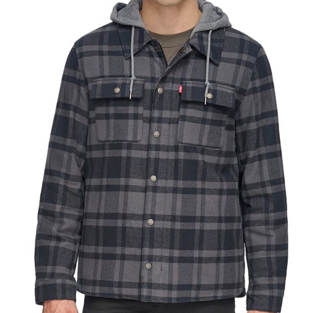 Levi's Men's Plaid  fleece hooded Shirt Jacket
